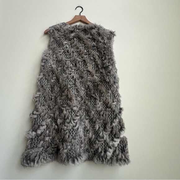 Neiman Marcus 100% Rabbit Fur Open Knit Vest size XL Gray Old Money Chic - Picture 10 of 15